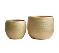 Olly & Rose Set di 2 vasi per piante in ceramica Barcellona, color oro, per interni ed esterni, decorazione per casa e giardino (oro, 14 cm + 17,5 cm)