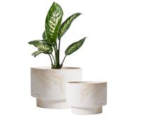 Olly & Rose Set di vasi per piante in ceramica bianca con strisce beige, 2-16,5, 13,5 cm, vasi medi per esterni e interni, fioriere bianche, vasi da fiori