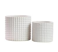Olly & Rose Set di vasi per piante Milan, in ceramica bianca, con puntini, per interni, 2 fioriere (bianco lucido)