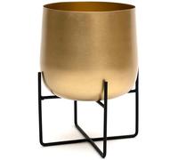 Olly & Rose Supporto per piante in metallo con vaso, grande, nero, per fiori da esterno e interno (oro)