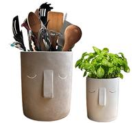 Olly & Rose Supporto per utensili con design viso incluso piccolo vaso per erbe abbinato