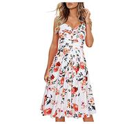 Ollysqiar Abiti estivi da donna 2023 Manica corta Avvolgere Scollo a V Prendisole Stampa Floreale Abito Midi Da Festa Vacanza Abito Da Spiaggia, B-bianco*2, M