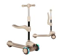 Olmitos - Monopattino per bambini evolutivo 2 in 1 Roller: Sellino pieghevole e regolabile, ruote con luce, manubrio ergonomico e freno posteriore, compatto, sicuro e leggero (beige)