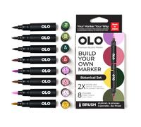 OLO Botanical - Set di 8 pennarelli ad alcool con punta a pennello, personalizzabili con innovativo flusso di inchiostro, pennarelli professionali a doppia punta per illustrazioni, schizzi, disegno
