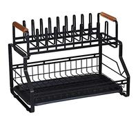 OLOTU Scolapiatti in Ferro battuto Portautensili a Doppio Strato Scolapiatti con Vassoio raccogligocce Rimovibile Semplice Facile da Usare