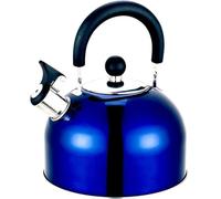 OLPRO - Bollitore a fischio, in acciaio inox, 2 litri, resistente, di colore blu, con manico ergonomico mobile, beccuccio ribaltabile e fischietto forte, ideale per campeggio e festival