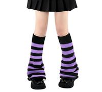 Olreco Kawaii Y2K Harajuku scaldamuscoli per ragazze e donne - Gyaru, Goth & Lolita Accessori, B Nero & Righe Viola Svasato, taglia unica