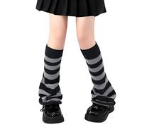 Olreco Scaldamuscoli Kawaii Y2K Harajuku Scaldamuscoli per Ragazze Donne Gyaru Cute Scaldamuscoli Goth Lolita Accessori, B Nero & Grigio Strisce Svasate, taglia unica