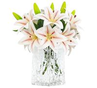 Olrla fiori artificiali faux del giglio 6 mazzi di fiori, reale di tocco falsificazione fiore per la casa festa di nozze decorazioni, negozi, sistemazione flora (Bianco Sfumato Rosso)