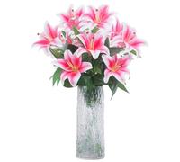 Olrla fiori artificiali faux del giglio 6 mazzi di fiori, reale di tocco falsificazione fiore per la casa festa di nozze decorazioni, negozi, sistemazione flora (Gambo Lungo Rosa)