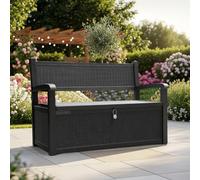 Olsen & Smith Cassapanca portaoggetti da giardino in plastica, 265 l, resistente alle intemperie, chiudibile a chiave, effetto rattan, per prato, balcone, patio, sedia, mobili (nero)