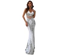 OLSKFUH Abito da Sera da Donna, Elegante, Sexy, Senza Maniche, con Scollo A V, A Sirena, Aderente, da Cocktail, da Ballo, da Sposa,White-S