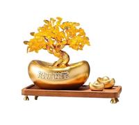 OLSKFUH Albero della Fortuna in Cristallo, Ornamenti in Citrino Che Attraggono Ricchezza, Decorazione da Tavolo Feng Shui per La Prosperità E La Ricchezza Domestica, Albero di CR,Gold