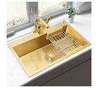OLSKFUH Bar Prep - Set per lavello in acciaio inossidabile 304, lavello a vasca singola, rubinetto multifunzionale con incasso o sottopiano, facile da pulire, oro, 60 x 45 x 21 cm