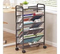 OLSKFUH Carrello Porta Libri Con Ruote, Libreria Mobile Con Ruote, Organizer Compatto Per Scrivania, Libreria In Metallo Da Pavimento/Mensola Espositiva Angolare, Porta Rivi,Black-6 Tier