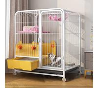 OLSKFUH Gabbia per Gatti da Interno con Lettiera - Grandi Gabbie per Gatti, Trasportino per Gatti, Recinto per Gatti con Ruote, Gabbia in Metallo per Gattini, Piccoli Animali - P,White-78x55x100cm