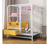OLSKFUH Gabbia per Gatti da Interno con Lettiera - Grandi Gabbie per Gatti, Trasportino per Gatti, Recinto per Gatti con Ruote, Gabbia in Metallo per Gattini, Piccoli Animali - P,White-78x55x85cm