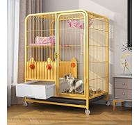 OLSKFUH Gabbia per Gatti da Interno con Lettiera - Grandi Gabbie per Gatti, Trasportino per Gatti, Recinto per Gatti con Ruote, Gabbia in Metallo per Gattini, Piccoli Animali - P,Yellow-78x55x100cm