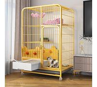 OLSKFUH Gabbia per Gatti da Interno con Lettiera - Grandi Gabbie per Gatti, Trasportino per Gatti, Recinto per Gatti con Ruote, Gabbia in Metallo per Gattini, Piccoli Animali - P,Yellow-78x55x108cm