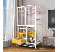 OLSKFUH Gabbia per Gatti da Interno con Lettiera - Grandi Gabbie per Gatti, Trasportino per Gatti, Recinto per Gatti con Ruote, Gabbia in Metallo per Gattini, Piccoli Animali - P,White-78x55x138cm