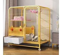 OLSKFUH Gabbia per Gatti da Interno con Lettiera - Grandi Gabbie per Gatti, Trasportino per Gatti, Recinto per Gatti con Ruote, Gabbia in Metallo per Gattini, Piccoli Animali - P,Yellow-78x55x85cm