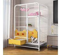 OLSKFUH Gabbia per Gatti da Interno con Lettiera - Grandi Gabbie per Gatti, Trasportino per Gatti, Recinto per Gatti con Ruote, Gabbia in Metallo per Gattini, Piccoli Animali - P,White-78x55x108cm
