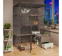 OLSKFUH Gabbia per Gatti Gabbia per Gatti Cincillà Recinzione Fai da Te per Gatti Grandi Gabbie per Gatti da Interno con Lettiera Ottimo Posto per Fare Esercizio Ideale per 1-4 G,111 * 95 * 145cm