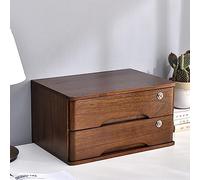 OLSKFUH Scatola Portaoggetti in Legno Massello - Mobiletto Portadocumenti Piatto, Scatola Portaoggetti da Scrivania in Legno con Cassetti Chiudibili A Chiave, Organizer per Docum,2 Layer