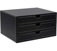 OLSKFUH Schedari Schedari Per La Casa 3 Cassetti Desktop Pelle Classificazione File Scatola Di Archiviazione Dati 33,5X25,5X18 Cm Libreria,Black