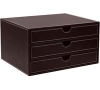 OLSKFUH Schedari Schedari Per La Casa 3 Cassetti Desktop Pelle Classificazione File Scatola Di Archiviazione Dati 33,5X25,5X18 Cm Libreria,Brown