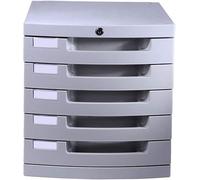 OLSKFUH Schedario Schedario 5 Cassetti Con Serratura Organizzatore Per Schedario In Plastica - Libreria Grigia 30X38X31.5Cm,