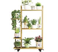 OLSKFUH Supporto per Piante in Metallo, Carrello per Fiori, Espositore per Fiori, Scala Porta Piante con Ruote, Fioriera Portavasi, Organizer per Carrello da Giardino con RU,Gold-Style 1