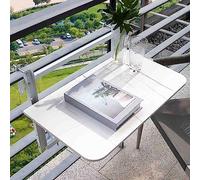 OLSKFUH Tavolini Sospesi Per Terrazzi, Tavolini Da Bar Con Ringhiera Per Balconi Da 60-120 Cm, Tavolino Pieghevole Per Patio Esterno, Mezzo Tavolo Sospeso A Parete, Estensione D,White-120 * 35cm