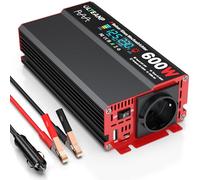 OLTEANP Inverter Da 12Va 230V a Onda Sinusoidale Pura, Convertitore Di Tensione 600W Con Display LCD, Prese AC, Connessione 36W Type-C, Connessione Usb 5V/3A Per Camion, Case, Veicoli
