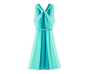 Oltre - Abito Svasato in Georgette con Drappeggio - - Dresses - Donna - Verde - S