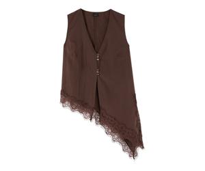 Oltre - Blusa asimmetrica con pizzo - - Tops - Donna - Marrone - 2XL
