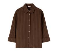 Oltre - Camicia Gessata in Misto Lino - -Blouses & Shirts -Donna -Marrone -S