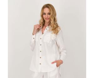 Oltre Camicia in lino con bottoni effetto legno e strass