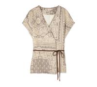 Oltre - Camicia in raso a fantasia - - Blouses & Shirts - Donna - Beige - L