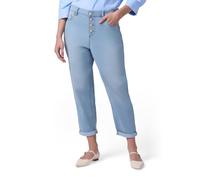 Oltre: Jeans boyfit Stone Washed con Bottoni Gioiello Azzurro. 50 Stagione Primavera Estate 2025.