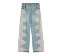 Oltre - Pantaloni Palazzo a Gamba Larga con Effetto Denim e Pizzo - - Jeans - Donna - Blu - 3XL