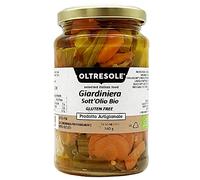 Oltresole - Giardiniera di verdure sottolio Biologica 340 g - mix di verdure bio italiane gluten free, contiene carote sedano cavolfiore melanzane peperoni fagiolini finocchi, perfetto come antipasto