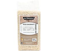 Oltresole - Riso Basmati 500 g - riso a chicco lungo coltivato artigianalmente, ricco di aroma, ideale per accompagnare piatti speziati a base di pesce carne e verdure, confezione sottovuoto