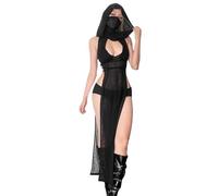 Oludkeph Abito da Donna High Split Hooded Rave Outfits Goth Devil Cosplay Costume Sheer Trasparente Lingerie Dress (Nero, Medio)