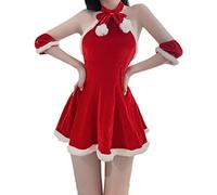 Oludkeph Costume da donna signora Claus Babbo Natale abiti sexy signora Cosplay Halter Backless Mini abito, Rosso, Taglia Unica
