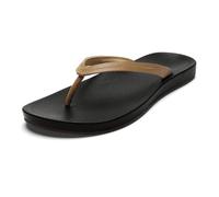 OLUKAI Lalahi Sandali da spiaggia da donna, in pelle, casual, per tutti i giorni, leggeri e di supporto, design pulito e morbido comfort, Marrone chiaro/Roccia lavica, 42 EU