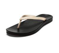 OLUKAI Lalahi Sandali da spiaggia da donna, in pelle, casual, per tutti i giorni, leggeri e di supporto, design pulito e morbido comfort, Tapa/Roccia lavica, 38.5 EU