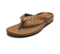 OLUKAI Lei, sandali da spiaggia da donna, infradito in pelle versatili, cinghie morbide e design unico, comfort e supporto per tutto il giorno, Marrone chiaro/Marrone chiaro, 36 EU