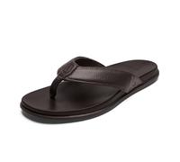 OLUKAI Olali - Sandali da uomo in pelle, versatili e confortevoli, materiale morbido e resistente, supporto per arco plantare e da indossare tutto il giorno, Giava scuro/Java scuro, 49.5 EU