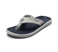 OLUKAI Pili Sandali da uomo in pelle, design elegante e versatile, cinghie comode e impermeabili, supporto per arco plantare e uso quotidiano, Cenere/Indaco dell'umore, 48 EU